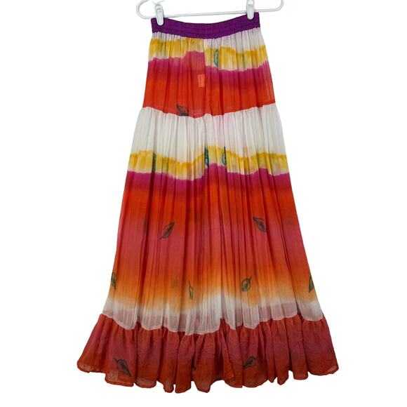 Women's Desert West Tie Dye Boho Elastic Waist USA Made Sheer Maxi Skirt sz OSFA - Picture 3 of 9